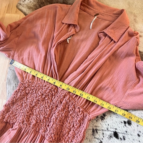 FREE PEOPLE Monika Peach Shirt Midi Drop Waist Dress Size Small - Picture 8 of 12